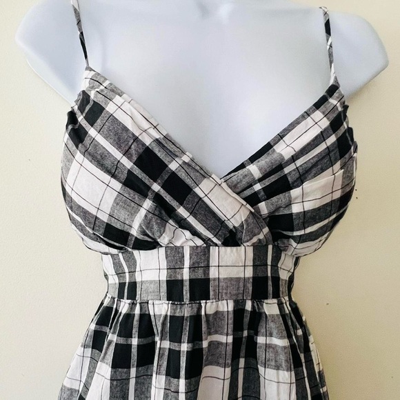 Roxy Dress Black and White Plaid Spaghetti Straps Size 8 - Picture 2 of 8